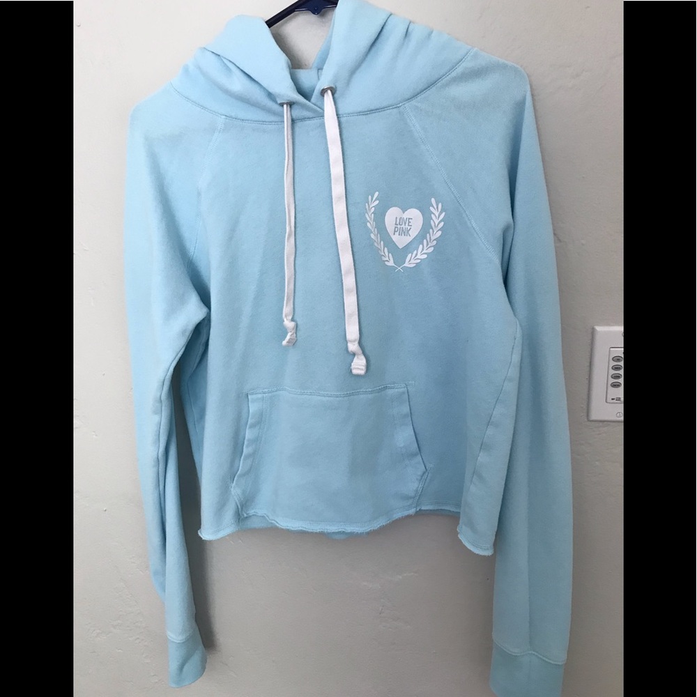 PINK soft blue crop hoodie